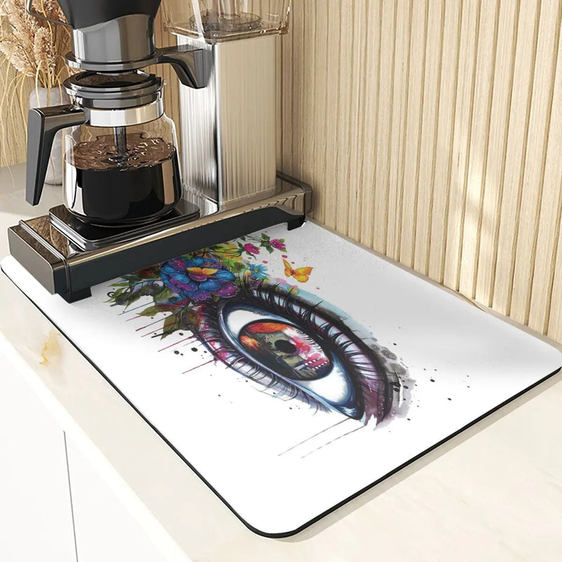 Eye Print Watercolor Style Absorbent Drying Mat & Coasters Set by Axyaa