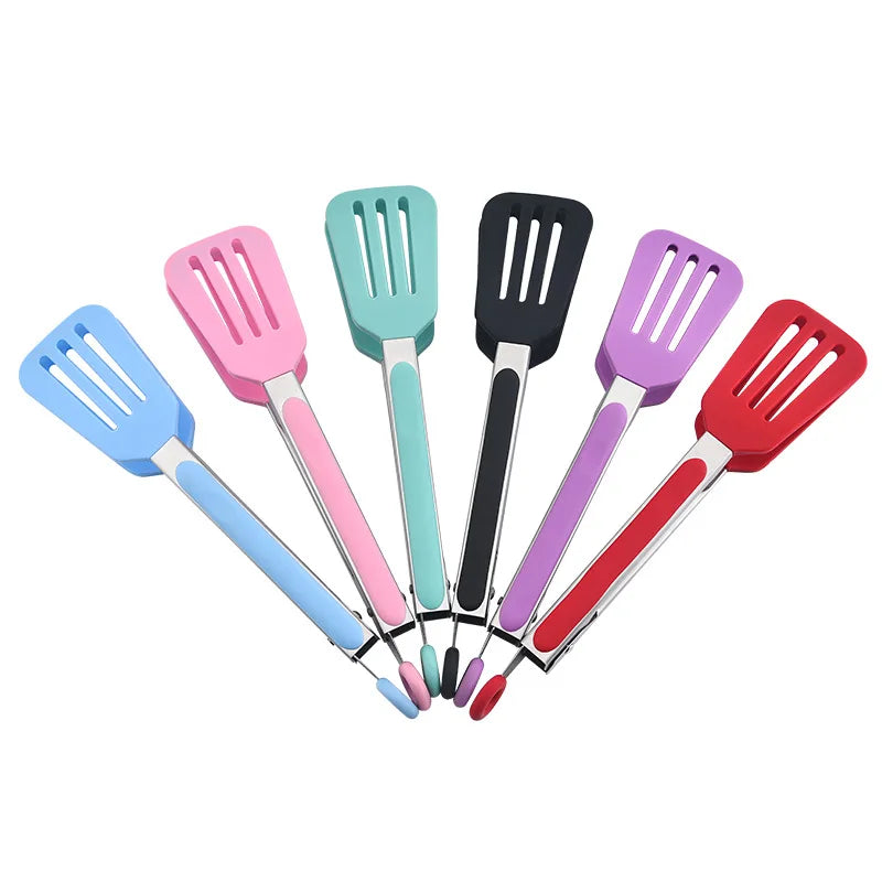 Axyaa Silicone Food Tong Stainless Steel BBQ Tongs Heat Resistant Kitchen Clips