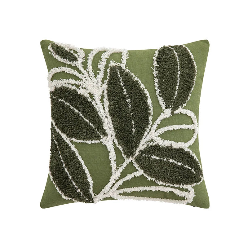 Axyaa Tufted Plush Leaves Pillowcase: Modern Plant Cartoon Pattern, 45x45cm