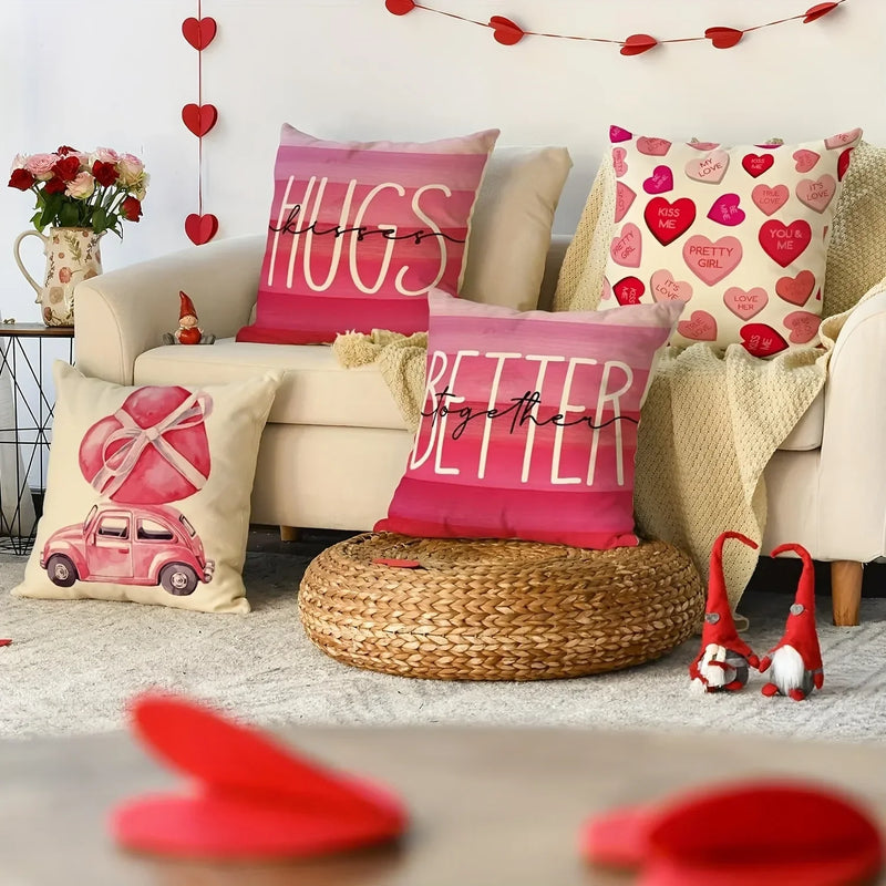 Axyaa Love Kiss Hug Pattern Decor Pillowcase for Home Sofa, Gift for Valentine's Day