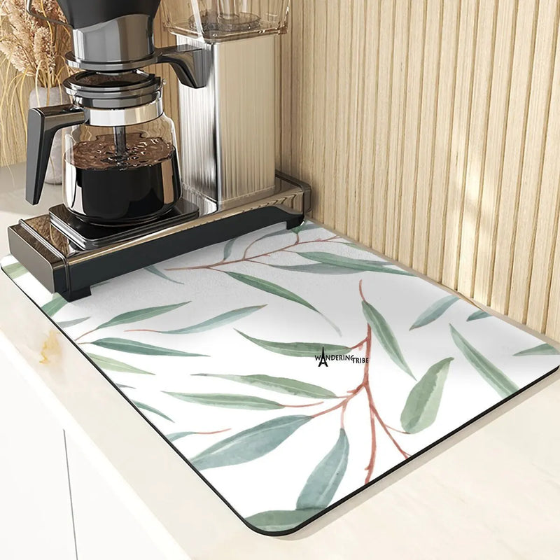 Axyaa Leaf Print Coasters & Drying Mat Set for Kitchen Essentials