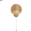 Axyaa LED Pull Chain Wall Light: Yellow Cave Stone Wood Wabi Sabi Design