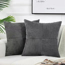 Axyaa Grey Patchwork Striped Corduroy Throw Pillow Cover