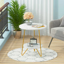 Axyaa Faux Marble 2 Tier Round End Table with Shelves White and Gold