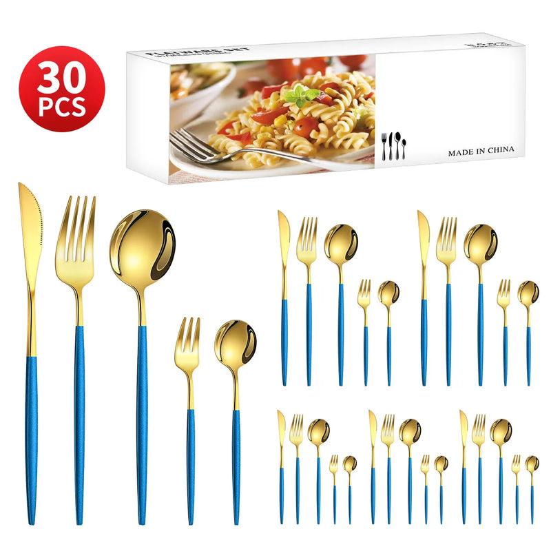 Axyaa 30-Piece Stainless Steel Cutlery Set for Dining Banquets