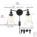 Axyaa Glass Black LED Wall Sconce 2 Heads Vintage Bedroom Bathroom Light