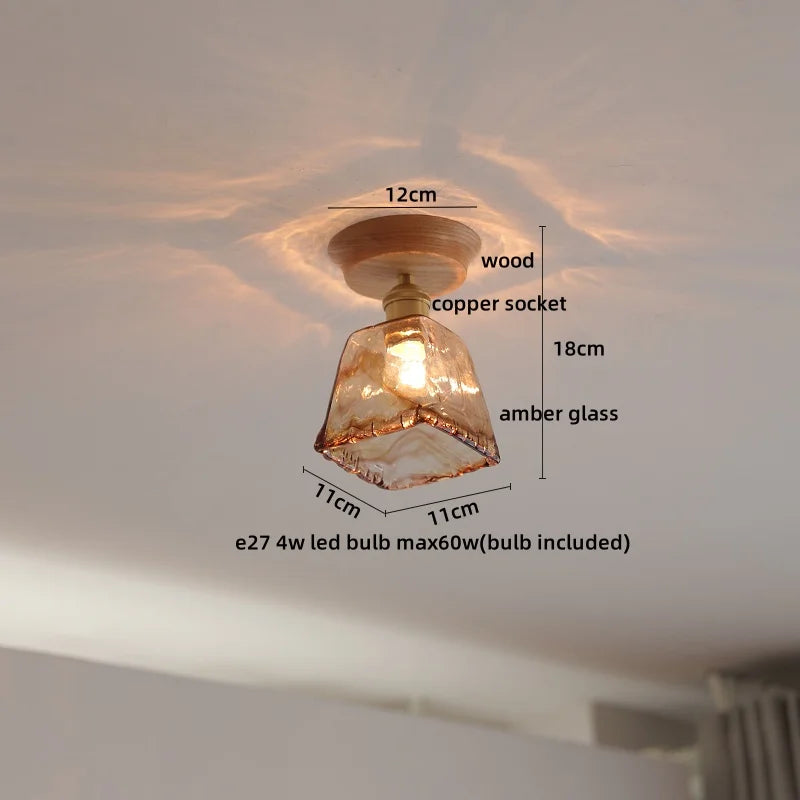 Axyaa Glass Wood LED Ceiling Lamp for Home Restaurant Living Room Decor