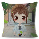 Axyaa Beautiful Girl Pattern Linen Pillowcase for Living Room and Bedroom