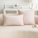 Soft Pink Velvet Pillow Covers with Pompom Accent by Axyaa