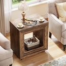 Rustic Wood 2-Tier End Table with Storage Shelf, Industrial Square Side Table by Axyaa