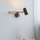 Axyaa Japanese Walnut LED Wall Lamp, Swing Arm Light for Bedroom and Study