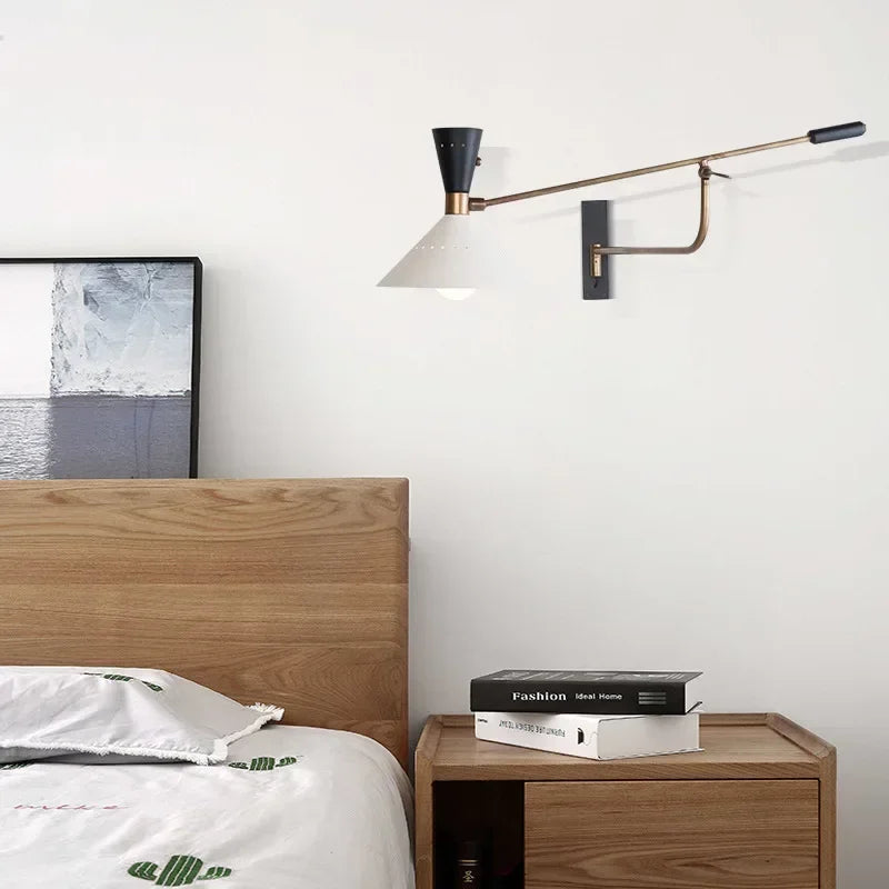 Axyaa Nordic Long Arm Wall Sconce with Adjustable Reading Lamp