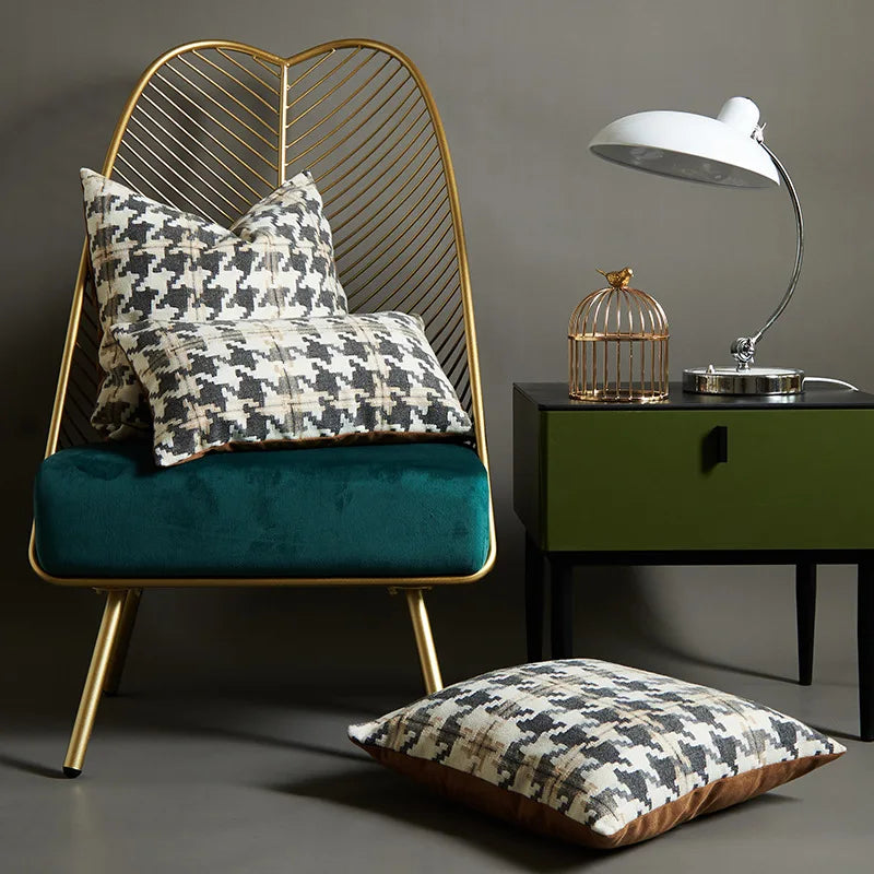 Axyaa Checkerboard Houndstooth Pillowcase 30x50/45/50cm - Nordic Tufted Black White Cushion Cover