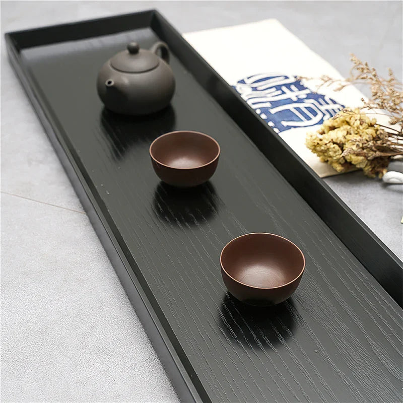 Axya Japanese Style Black Wooden Tray, 66cm Rectangle Coffee Tea Set Plate