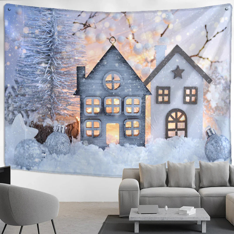 Axyaa Christmas Tapestry: Festive Holiday Scene Hanging Cloth for Home Decor