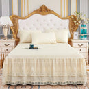 Axyaa Lace Ruffled Bed Skirt: 3 Layers Couvre Lit Mattress Cover Bedspread