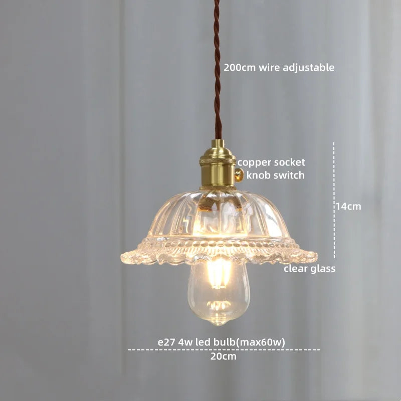 Axyaa Modern LED Glass Copper Pendant Light with Knob Switch