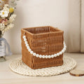 Axyaa Pearl Handle Rattan Basket: Stylish, Versatile, Big Capacity for Flowers, Picnics, Weddings