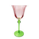 Axyaa Pink Flower Green Stem Glass Goblet - 320ml Vintage Style