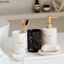 Axya Marbled Ceramic Bathroom Set, Couple Toothbrush Cup, Wash & Lotion Bottles