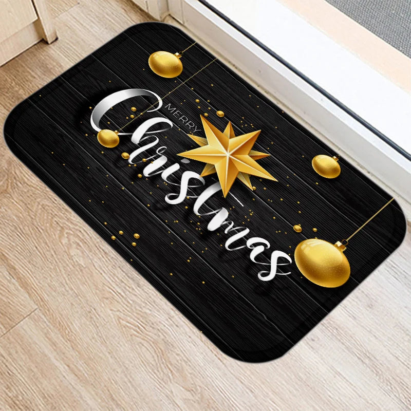 Axyaa Merry & Happy Year Door Mat: Golden Black Letter Print, Non-Slip Floor