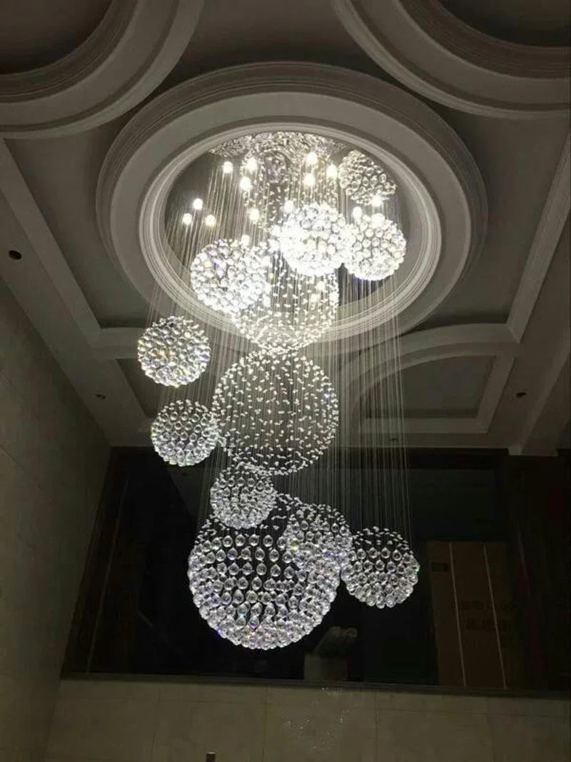 Axyaa Spiral K9 Crystal Chandelier: Large Ball LED Staircase Lighting