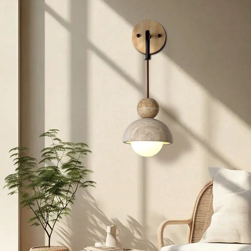 Axyaa Nordic LED Wall Lamp Travertine Wood Glass Stair Light