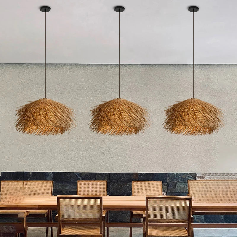 Axyaa Wabi Sabi Rattan LED Pendant Lights for Home Decor and Dining Chandelier