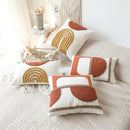 Axyaa Burnt Orange Gematric Tufted Half Circle Cushion Cover for Home Decor