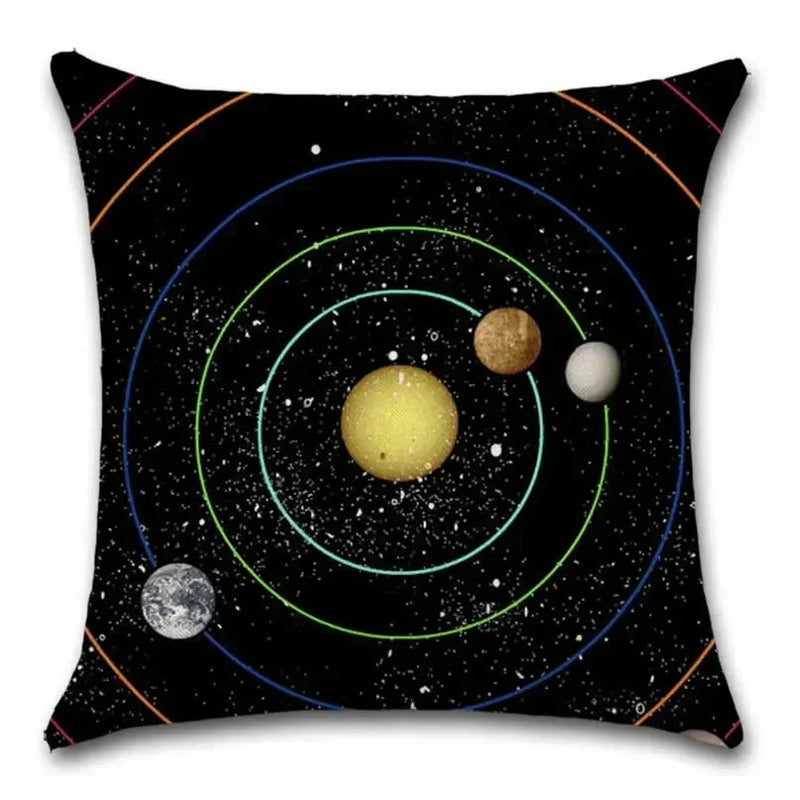 Axyaa Solar System Planets Linen Cushion Cover 45x45cm Bedroom Living Room Sofa Decor