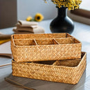 Axyaa 4 Grids Wicker Storage Box: Handmade Organizer for Jewelry, Stationery, and More