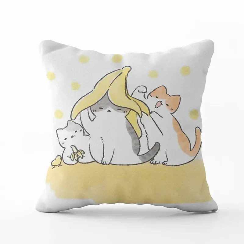 Cute Cat Pillowcase by Axyaa: Modern Simple Design for Home Decor - Square Pillow Cover
