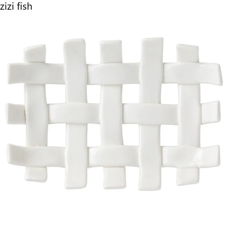Axya Hand-Woven Ceramic Soap Dish Drain Rack Bathroom Organizer Tray Stand Shelf