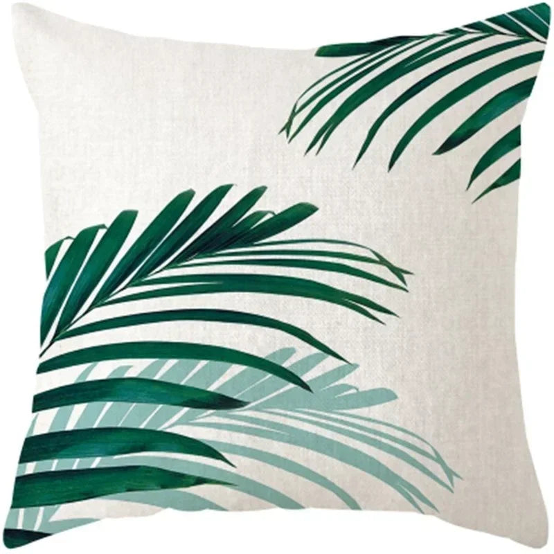Axyaa Plants Print Linen Cushion Cover for Stylish Home Decor 45*45cm