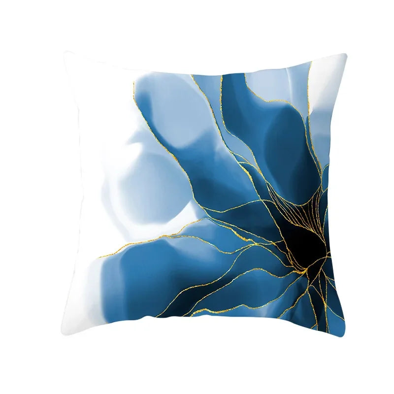 Axyaa Light Luxury Blue Abstract Print Throw Pillow Cover - Marble Stripe