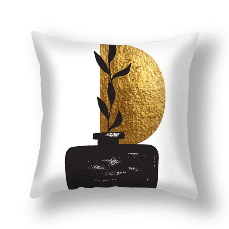 Black Gold Sun Cushion Cover Vase - Axyaa Home Pillowcase Square Cushions