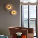 Axyaa Marble LED Wall Light: Modern Round Brass Sconce for Luxe Decor