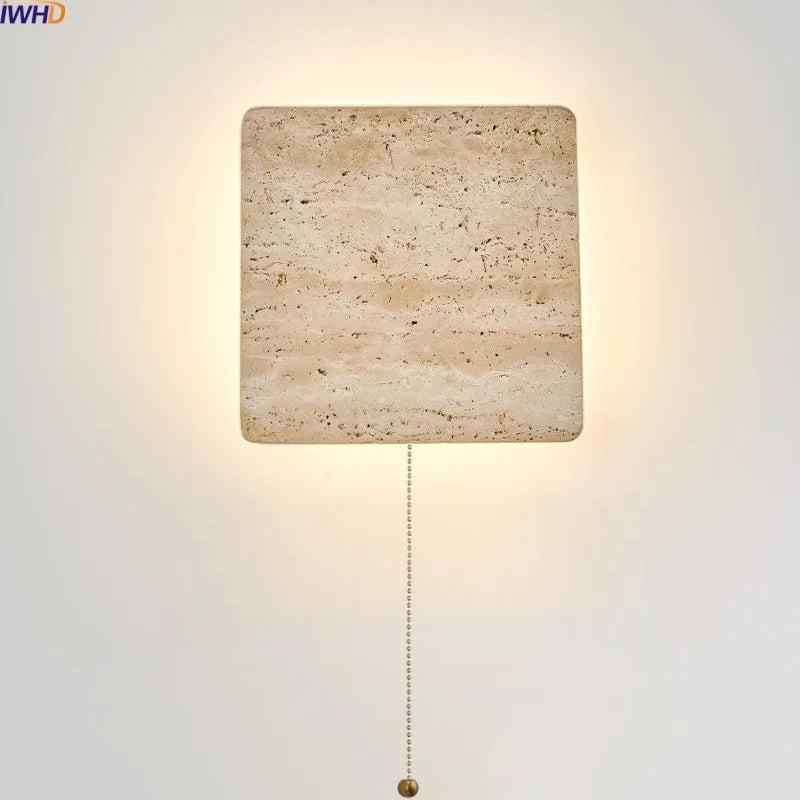Axyaa Wabi Sabi Indoor LED Wall Sconce Yellow Travertine Stone Bedside Lamp