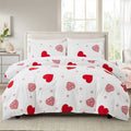 Axyaa Red Love Duvet Cover Set Twin King Heart-Shaped Bedding White Comforter Cover