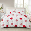 Axyaa Red Love Duvet Cover Set Twin King Heart-Shaped Bedding White Comforter Cover