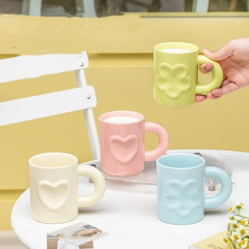 Axyaa Ceramic Mug Set - Breakfast Coffee Cup with Handle in Creative Design