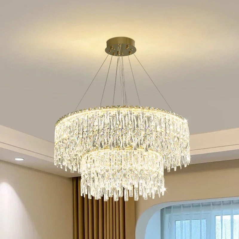 Axyaa Crystal Chandelier: Luxury Modern Lighting for Bedroom, Living Room, Dining Room