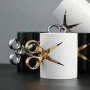 Axyaa Scissor Handle Coffee Cup with Camellia Flower Design