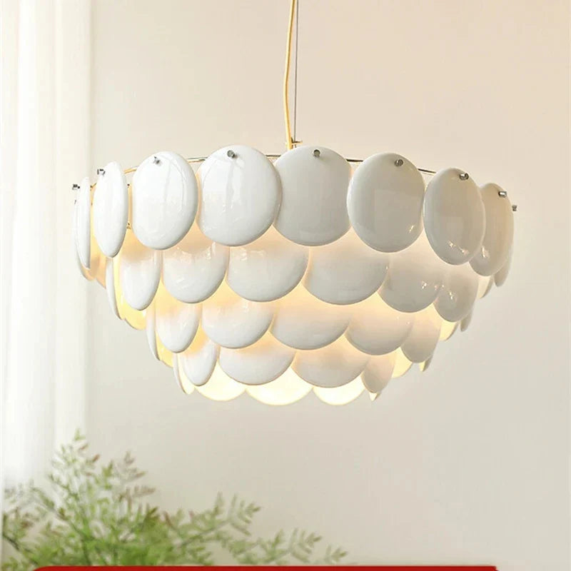 Axyaa White Ceramic Chandelier: Danish Design Hanging Lamp for Bedroom and Home Decoration