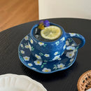 Axyaa Hand-painted Flower Love Heart Ceramic Coffee Cup and Saucer