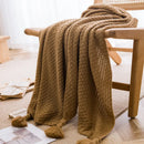 Axyaa Nordic Chunky Knit Blanket with Tassel for Bed Sofa Couch Embossed Waffle Pattern