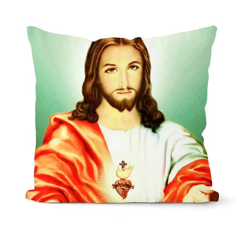 Retro Oil Painting Christmas Pillowcase - Axyaa Nativity Cushions Case Jesus Christ Print Throw Pillows Case