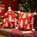 Axyaa Festive Christmas Tree Plush Pillow Cushion - Red Green Jacquard Print