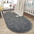 Axyaa Grey Plush Oval Area Rug for Living Room, Bedroom, or Nursery
