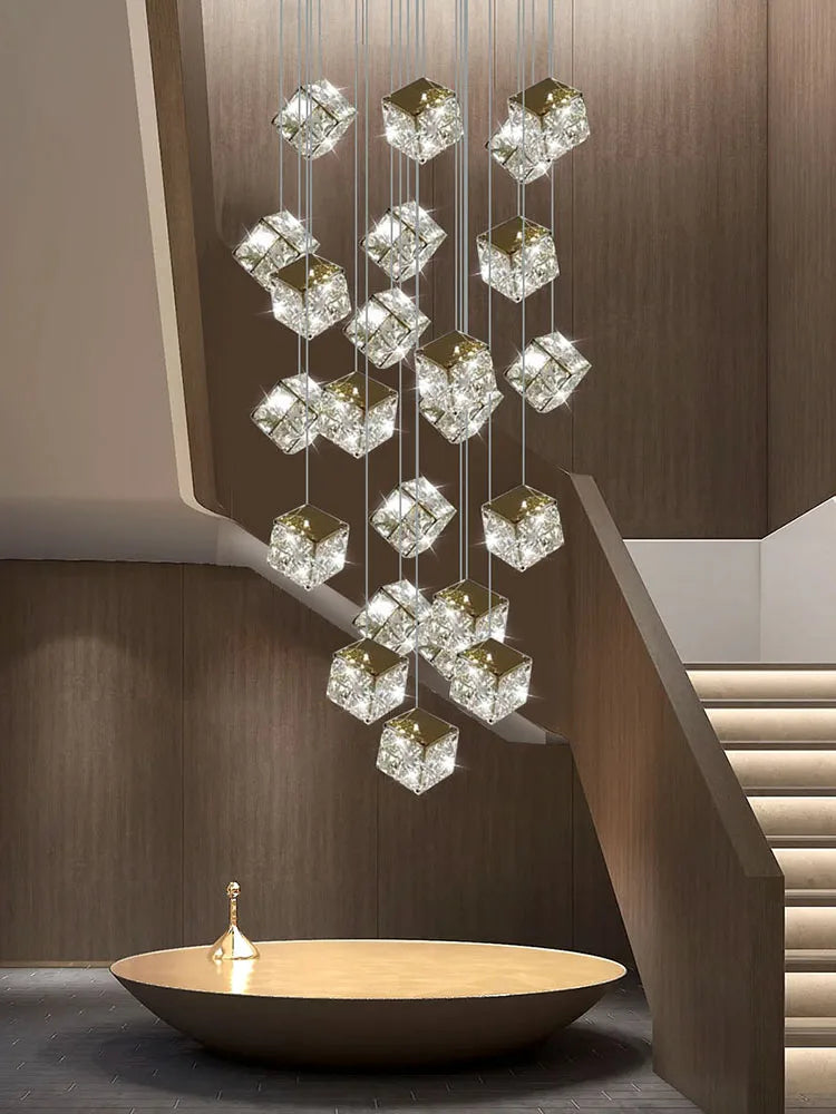 Axyaa Crystal Chandelier: Modern Luxury Ceiling Light for Living Room, Lobby, or Staircase